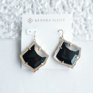Kendra Scott Kirsten Black Opaque Glass Gold Drop Earrings NEW